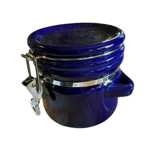 Heavy Royal Blue/ Silver tone ceramic air tight storage jar
